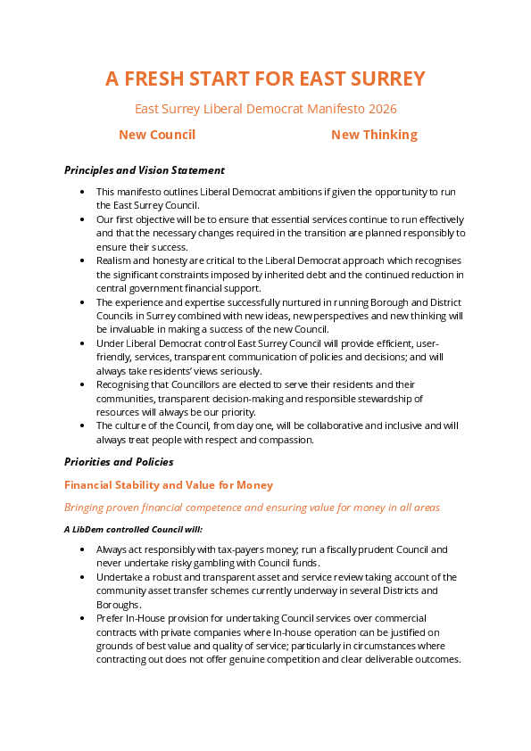 East Surrey Unitary Manifesto 2026