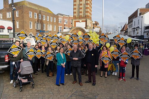 Helen Maguire with Ed Davey in Epsom
