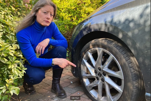 Helen with broken tyre