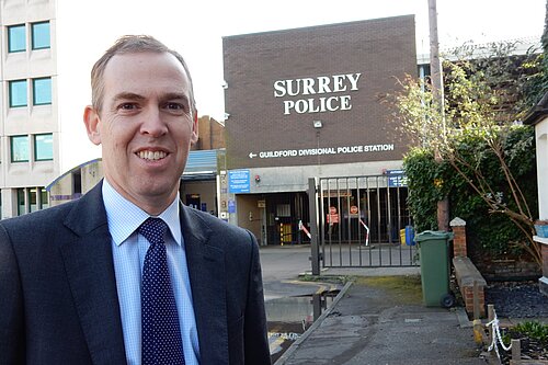 Paul Kennedy outside Guildford police station